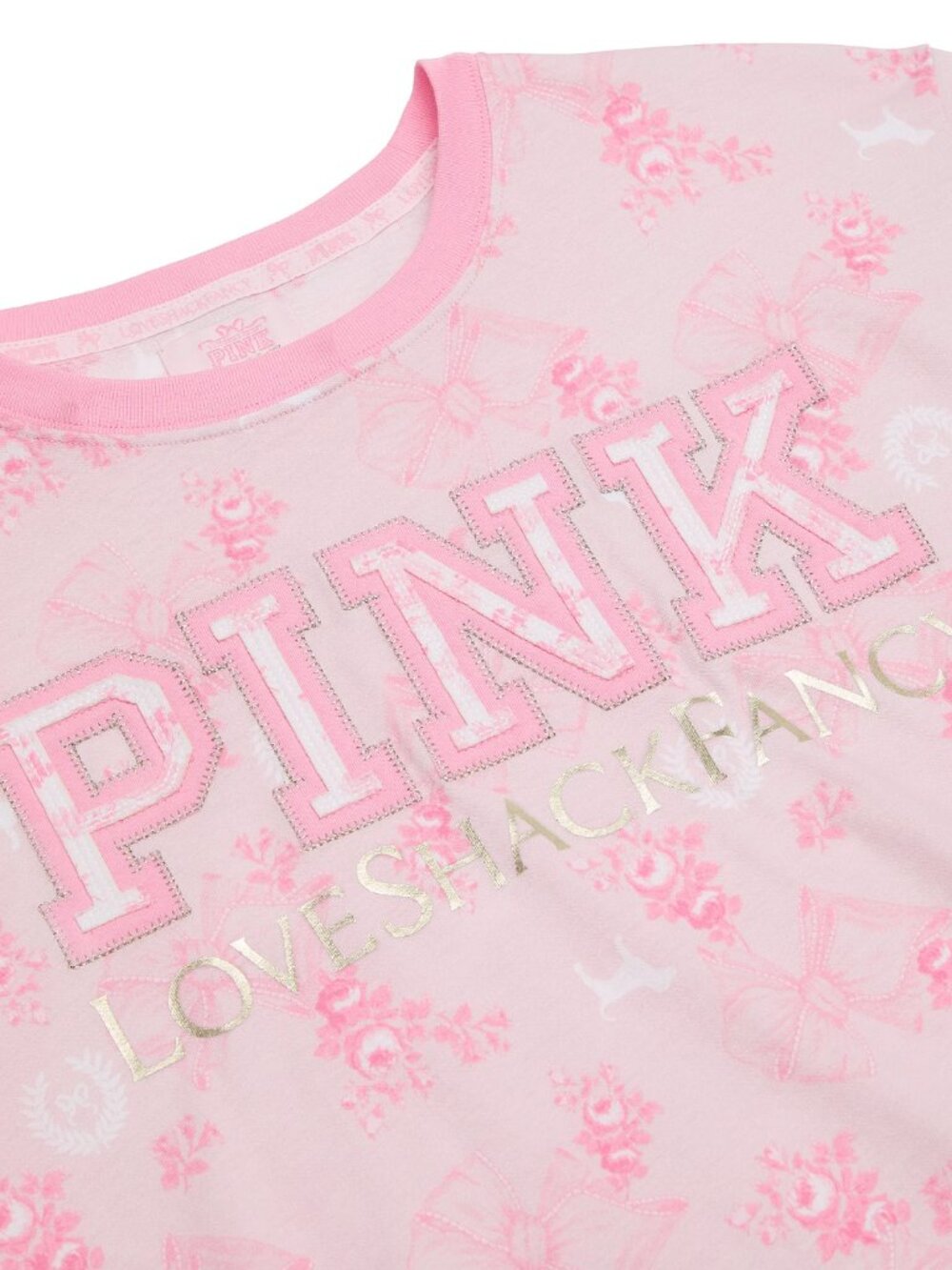 PINK x LoveShackFancy Campus Cotton Tee Medium Floral Logo Graphic T-Shirt Pink - Picture 4 of 5